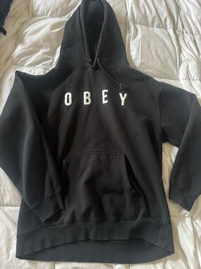 Obey Black Pullover Hoodie with White Logo Tag